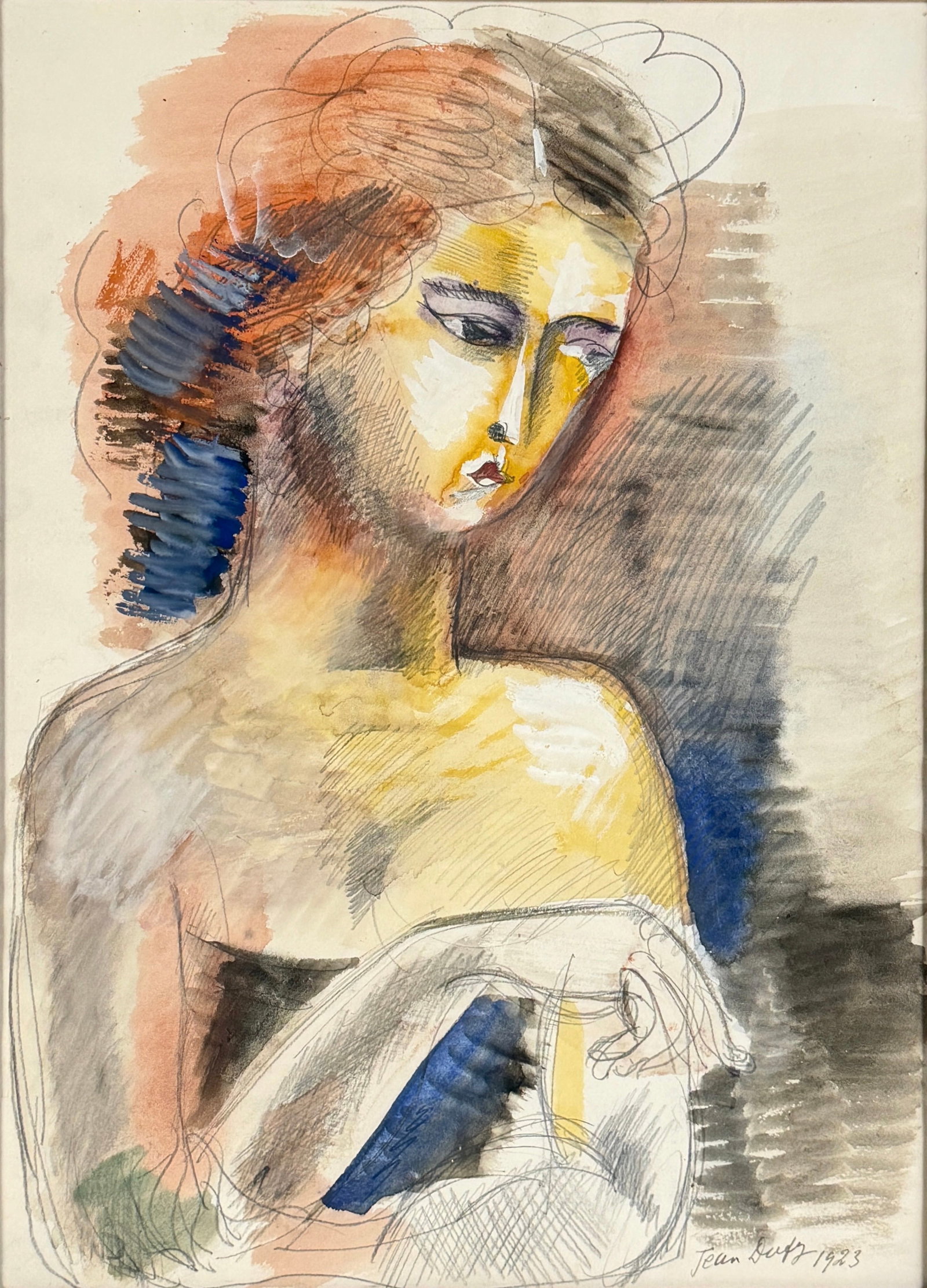 Jean Dufy "Au Spectacle" Gouache & Graphite on Paper: Hand signed and dated in the lower right. Date: 1923 Provenance: Gallery label from Wally F Galleries on the reverse. Image: 17 1/4" x 12 1/2" Frame: 27" x 22 1
