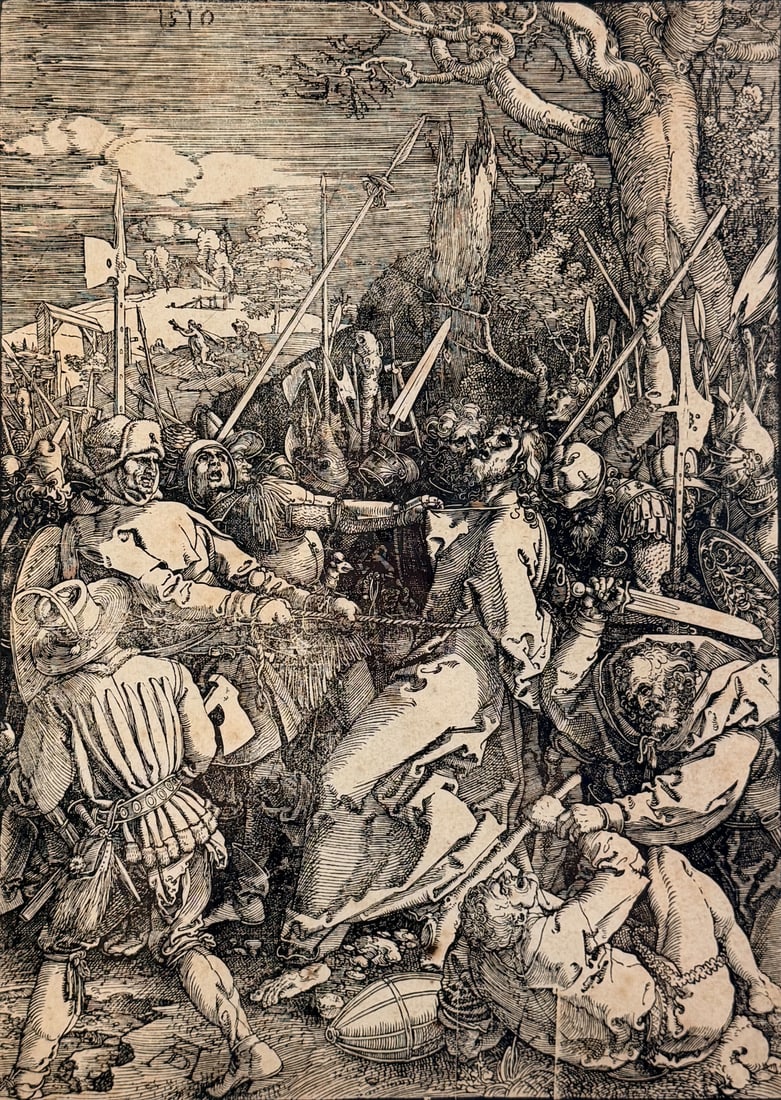 Albrecht Durer "The Betrayal of Christ" Woodcut: Albrecht Durer's mark in the lower left corner and dated in the upper left. Date: 1510 Provenance: Appraisal documents from Elayne Galleries and catalogue pages from F.W.H Hollstein Ger