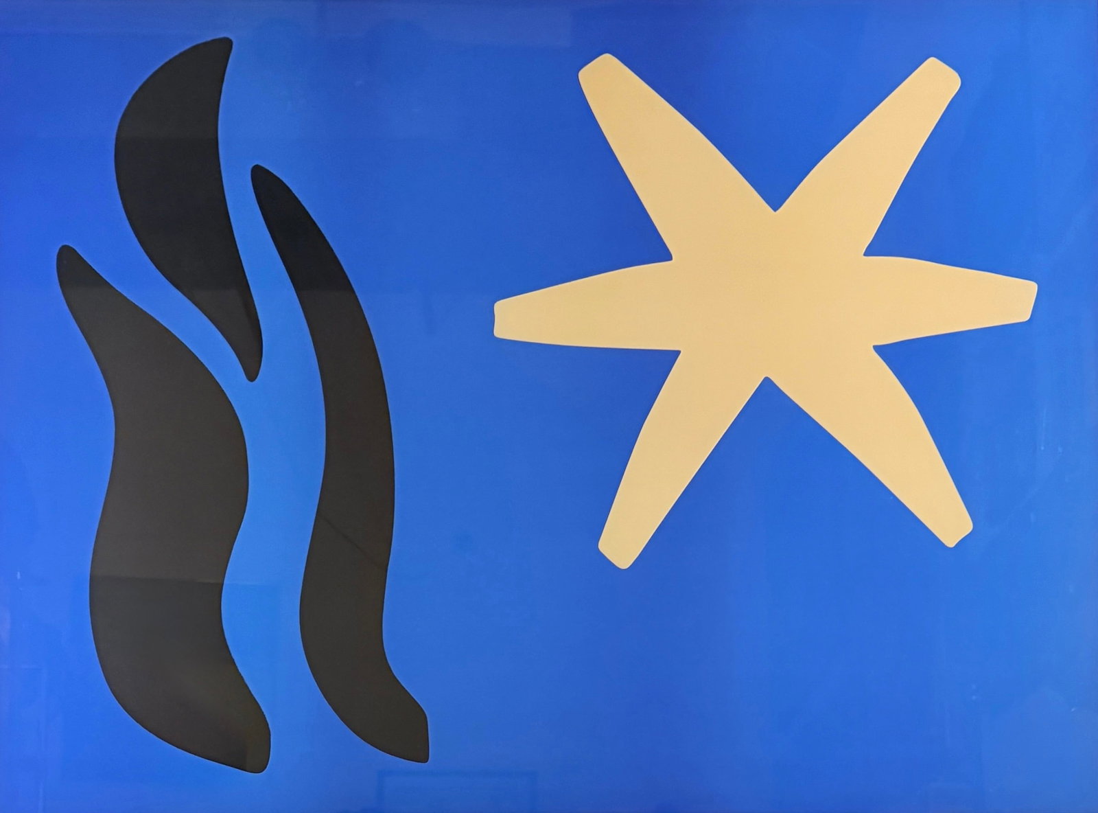 After Alexander Calder "Fetes" Lithograph: Print is unsigned. In the style of Alexander Calder after his print "Fetes" Image: 23" x 31" Frame: 33 1/2" x 41 1/4" Condition: The