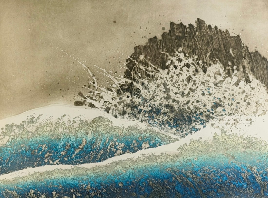 Yannick Ballif "Vague" Aquatint: Signed, numbered, and dated in the lower left by the artist. Limited Edition: 6/70 Date: 1983 Image: 22" x 29 3/4" Frame: 31 3/4" x 39 1/4" Condition: Som