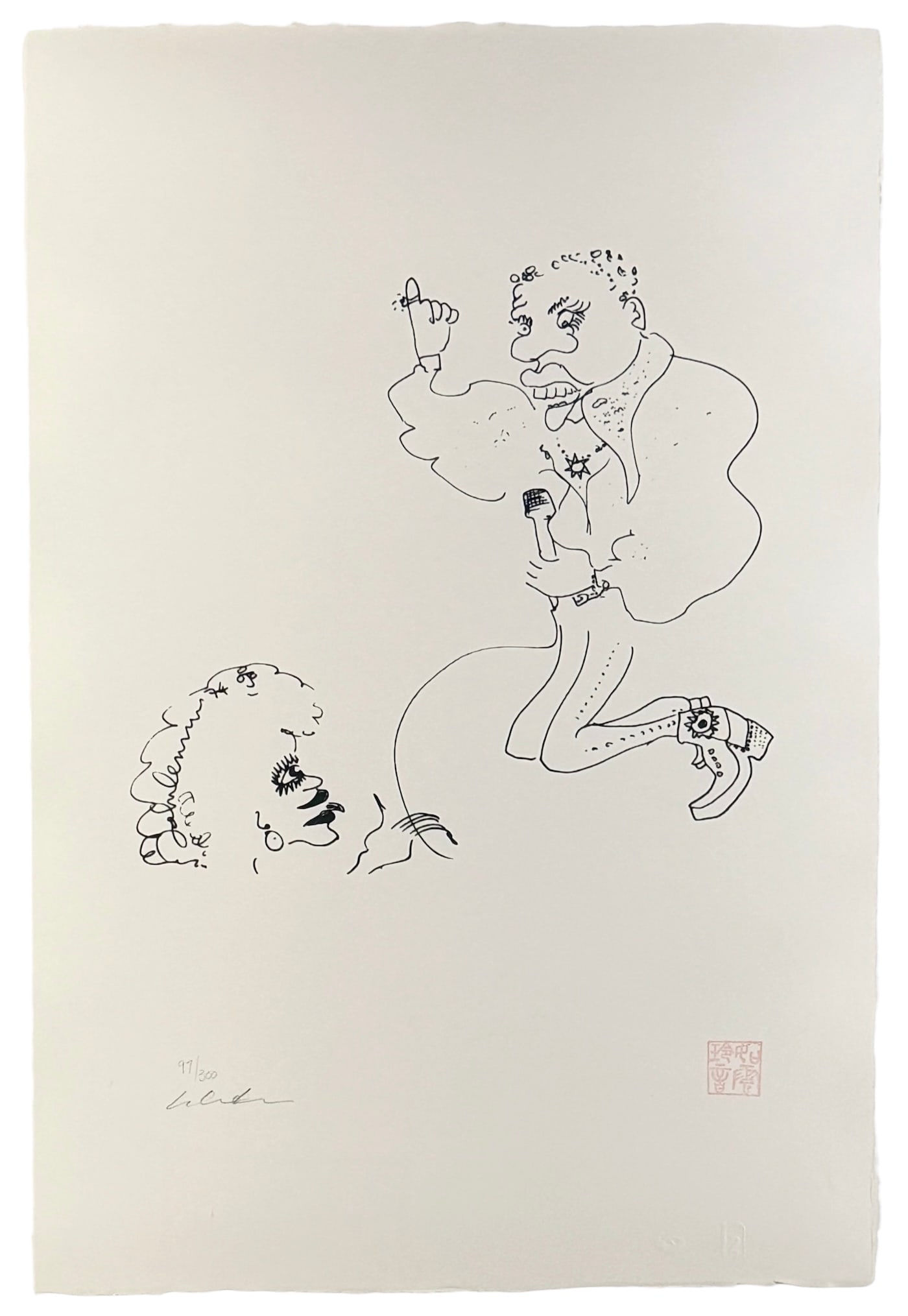 John Lennon "Whatever Gets You Through The Night" Lithograph: Signed and numbered in the lower left corner by John Lennon. Stamped in the right corner by Yoko Ono. Limited Edition: 97/300 Provenance: Certificate of Authenticity from Bag One Arts Inc. and c