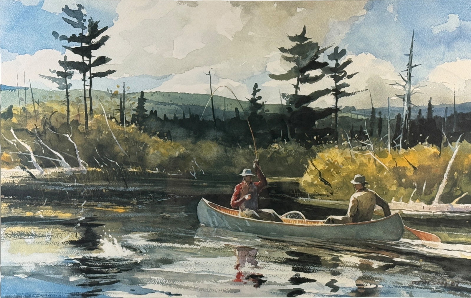 Chet Reneson "Sly Brook Natives" Print: Signed and Dated Lower Right and Numbered on Verso. Number: 332 Image: 16" x 25 1/2" Frame: 24 1/2" x 33 1/2" Condition: The print and frame are in 