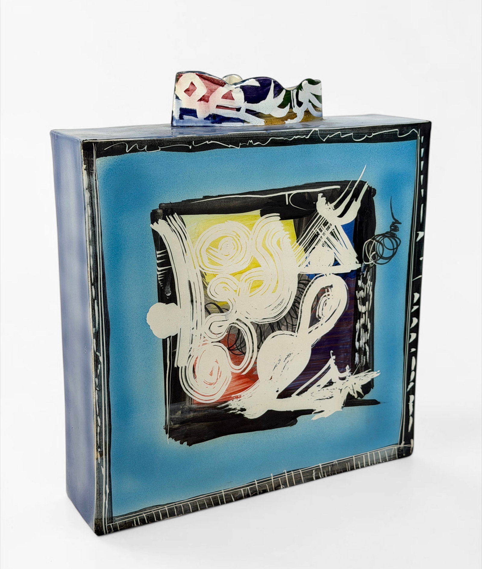 Gilbert Portanier 'Blue Abstract' Ceramic Vase (C): Signed and dated by the artist. Date: 1994 Dimensions: 15 1/2" x 13 3/4" x 3 1/2" Condition: The vase is in very good condition. See images for details. 
