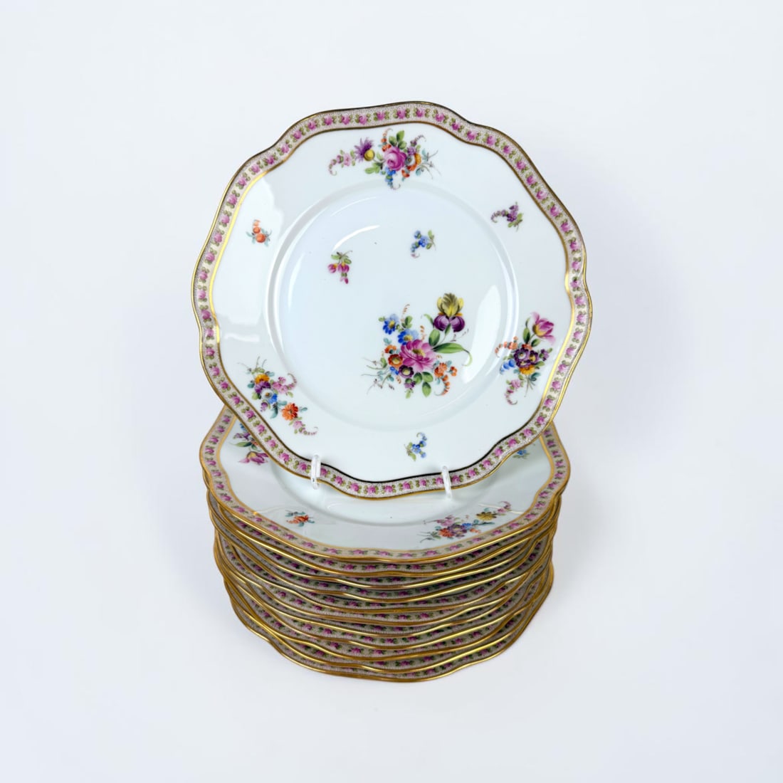 (12) German "Dresden Flowers" Porcelain Plates (1 of 5)