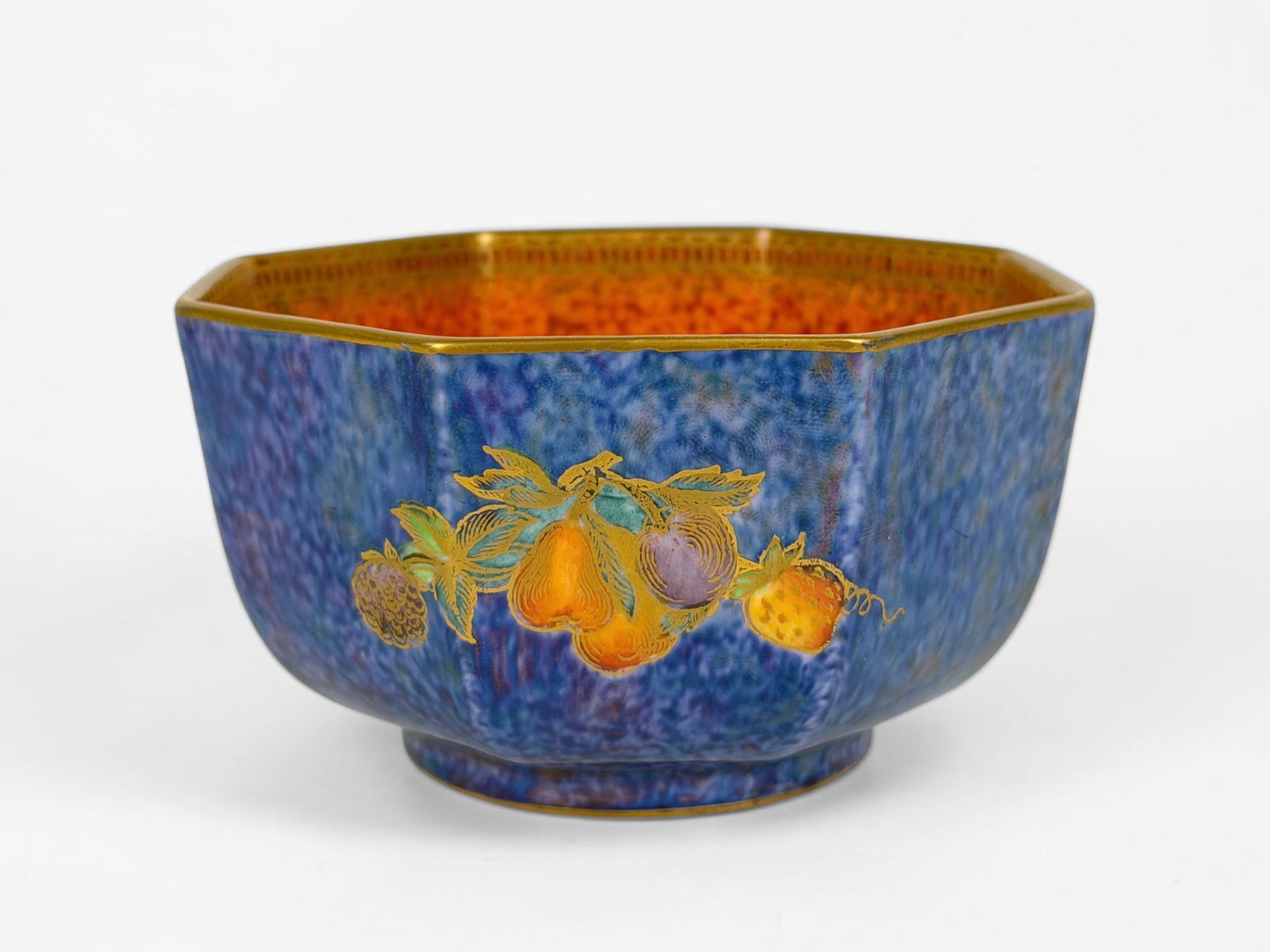 Wedgwood Fruit Lustre Blue Bowl: Stamped on the bottom. Dimensions: 3" Tall x 5" Diameter Condition: The bowl is in very good condition. 