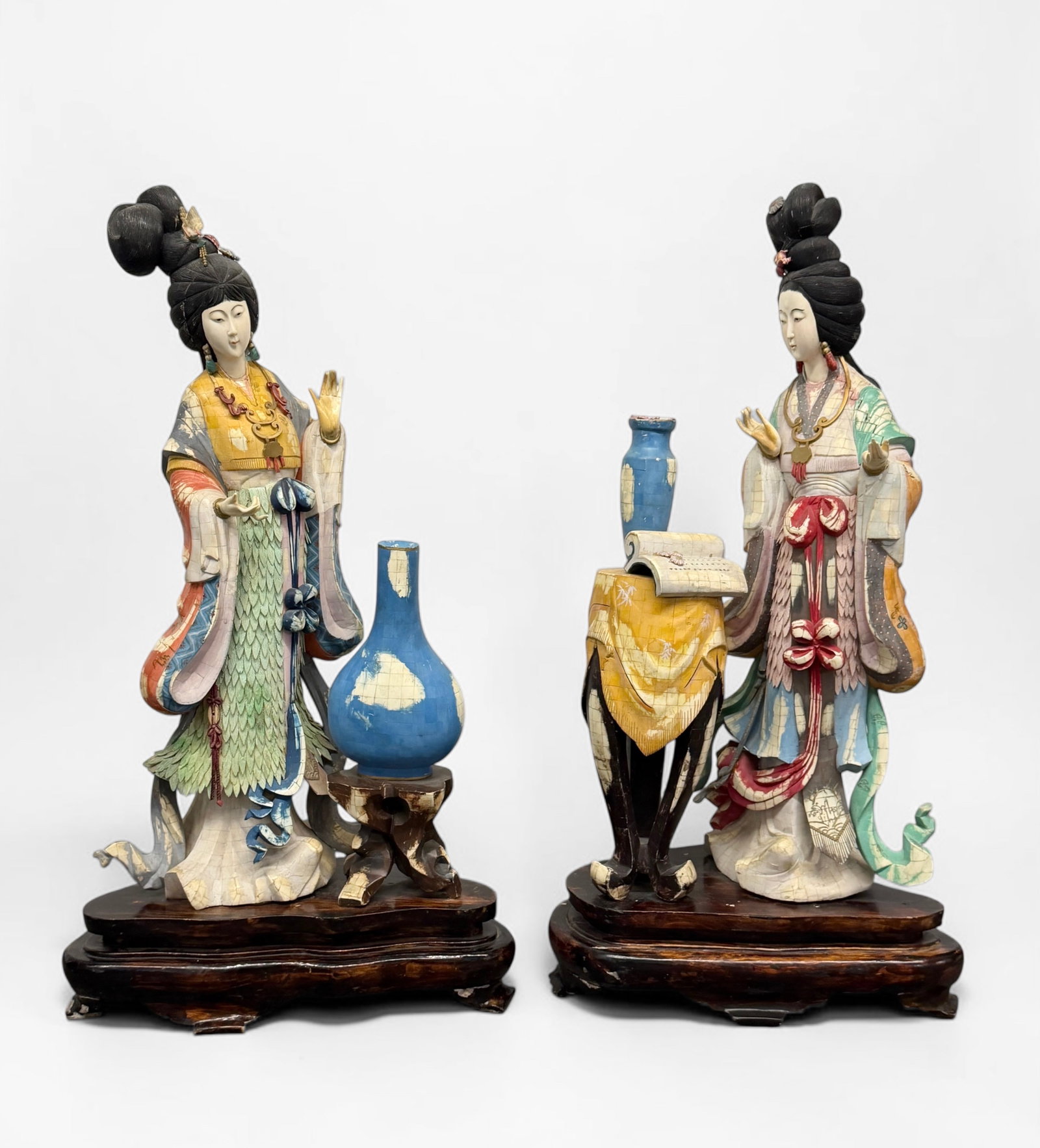 Pair of Chinese Painted Bone Figures (1 of 9)