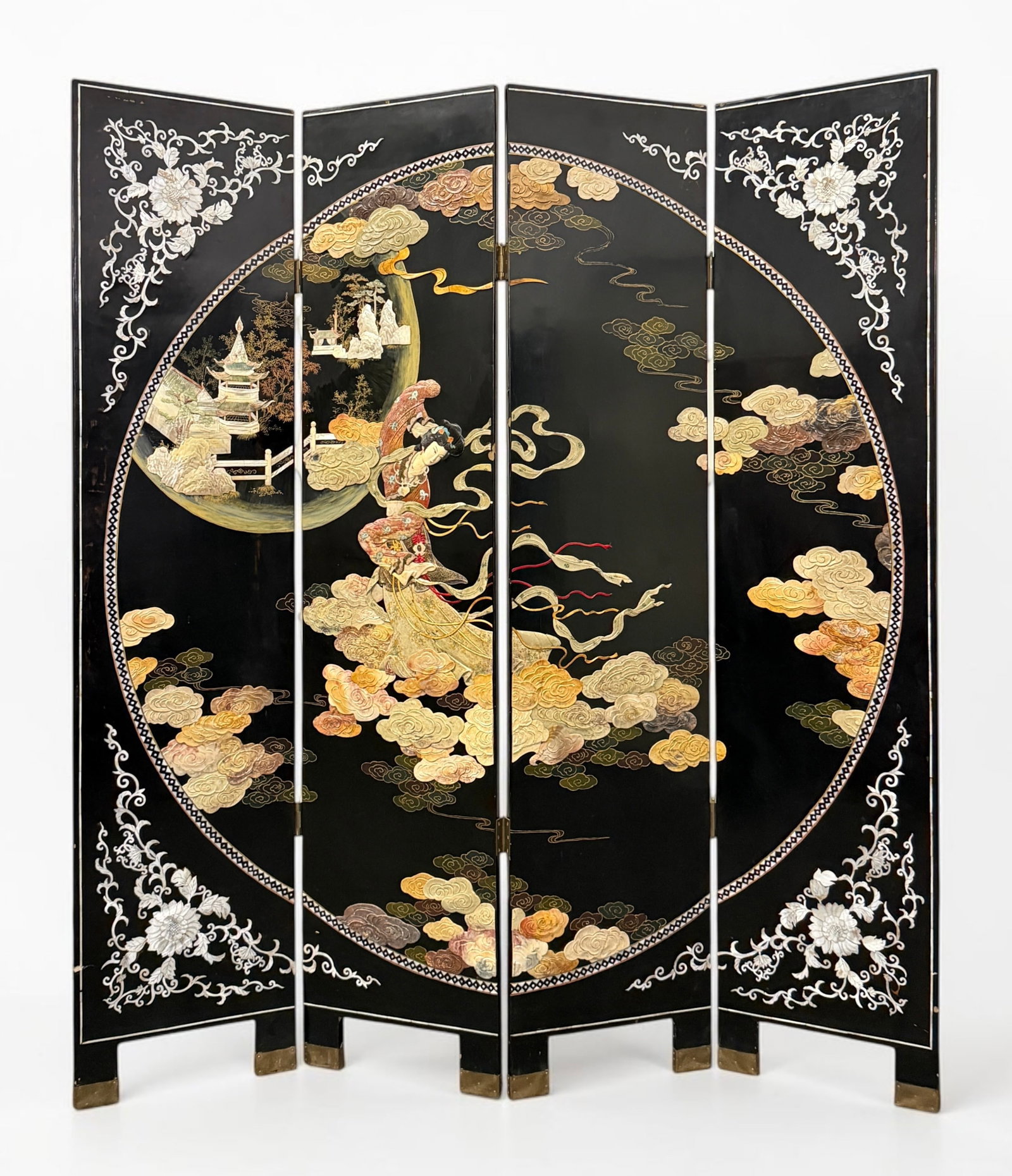 Chinese Lacquer & Inlaid Goddess Motif Screen (1 of 11)