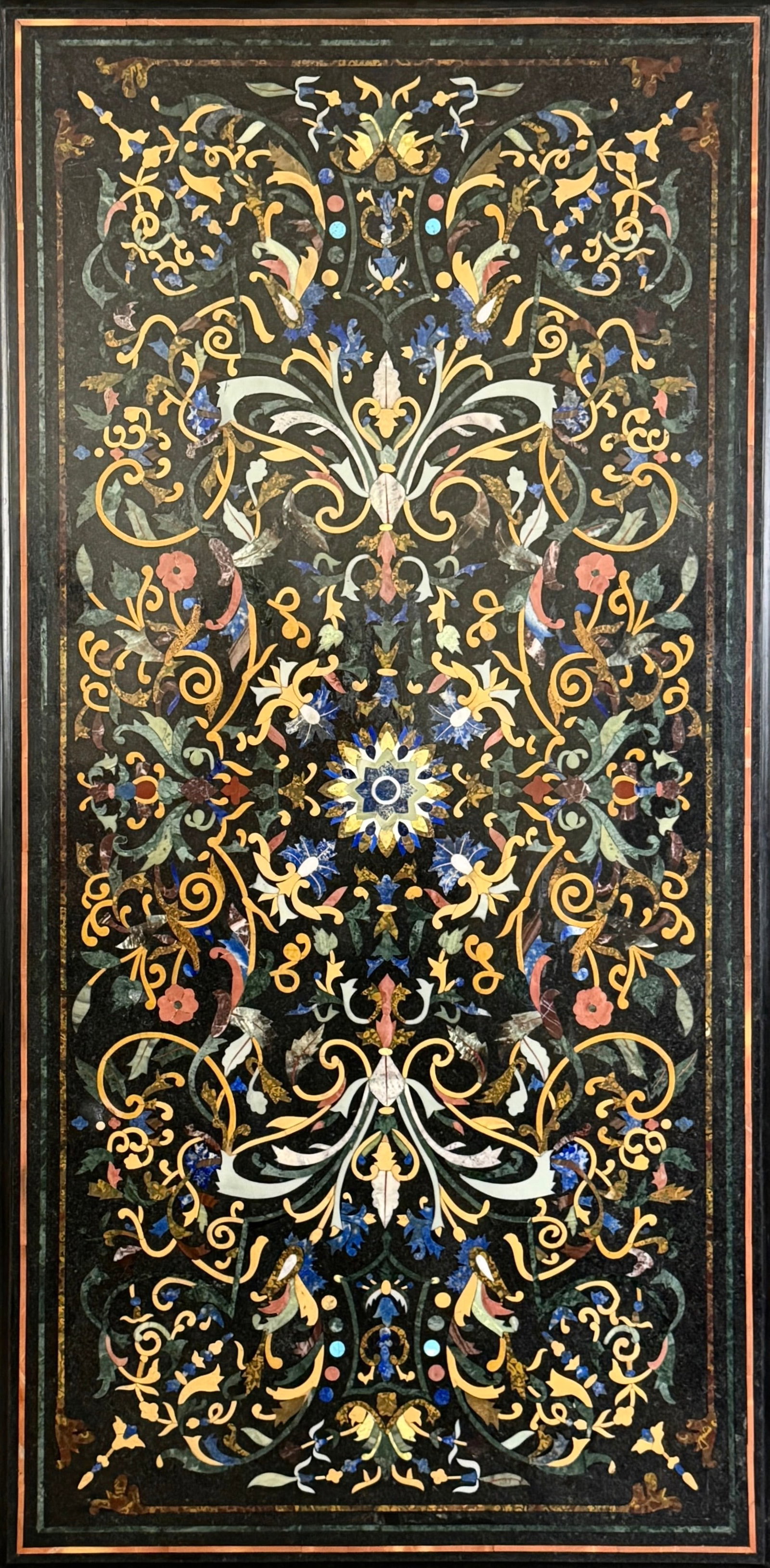 Marble Pietra Dura Semiprecious Stone Inlay Tabletop: Just the tabletop, legs are not included. Dimensions: 48" x 24" Condition: In good condition. 