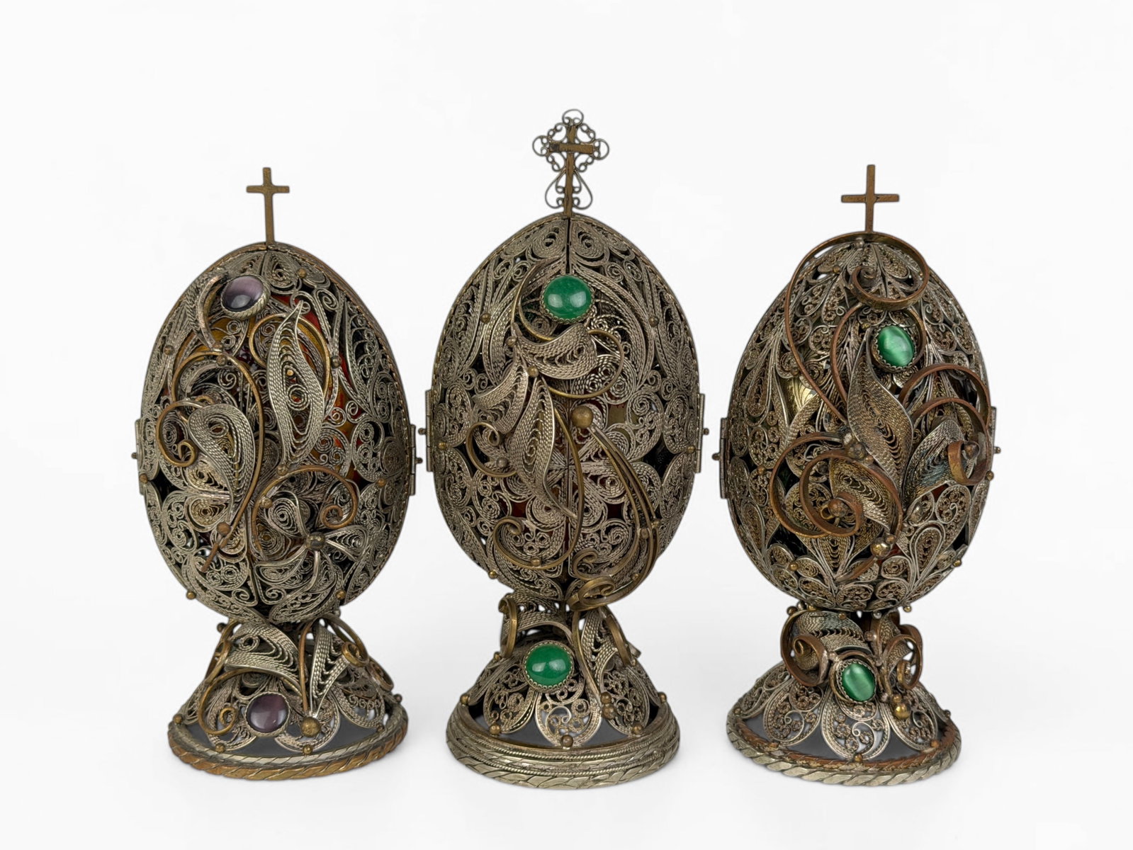(3) Russian Filigree Silver Folding Icon Eggs (1 of 6)