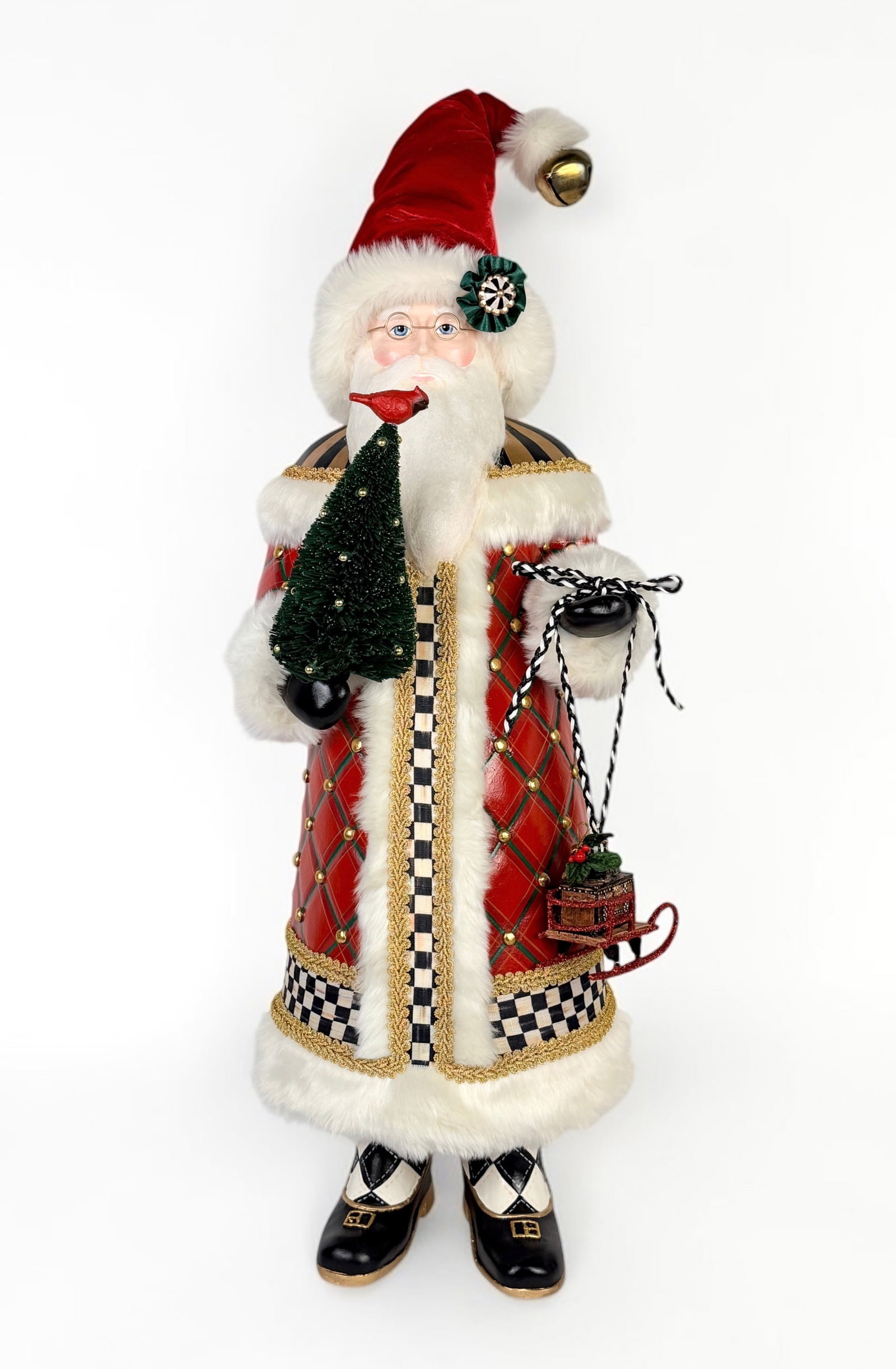 MacKenzie Childs Designer Santa Claus Figure: Height: About 33" Tall Condition: The figure is in very good condition. 