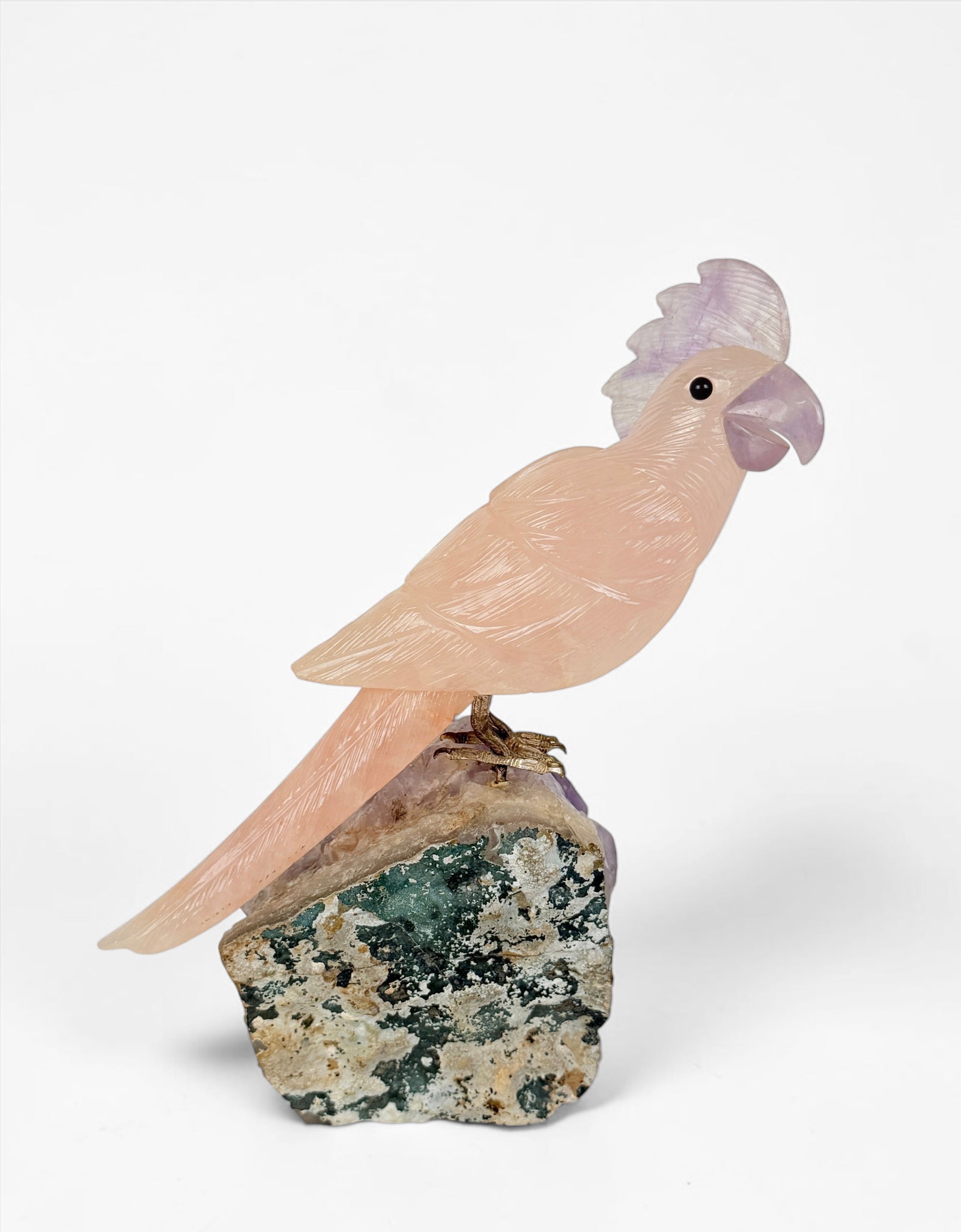Hand-Carved Brazilian Rose Quartz Cockatoo (1 of 6)