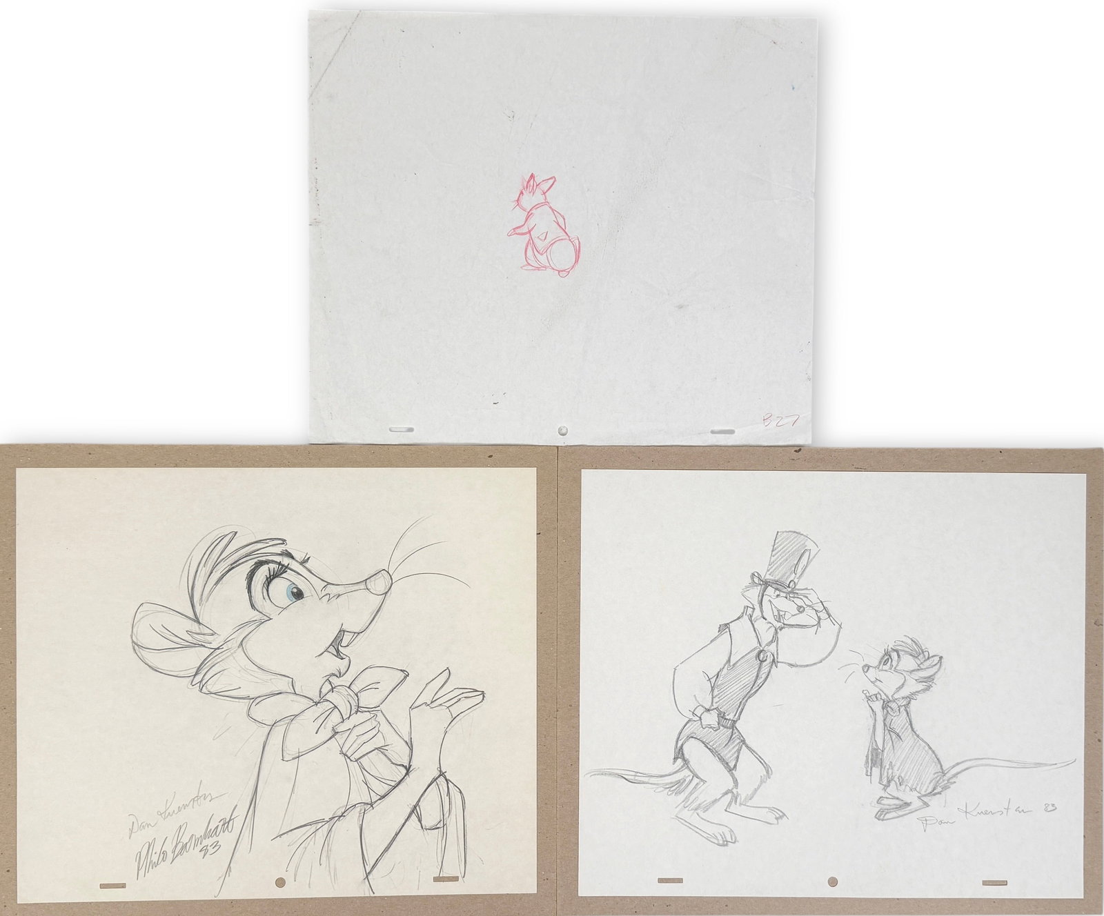 (3) Original Graphite on Paper Animation Cels (1 of 4)