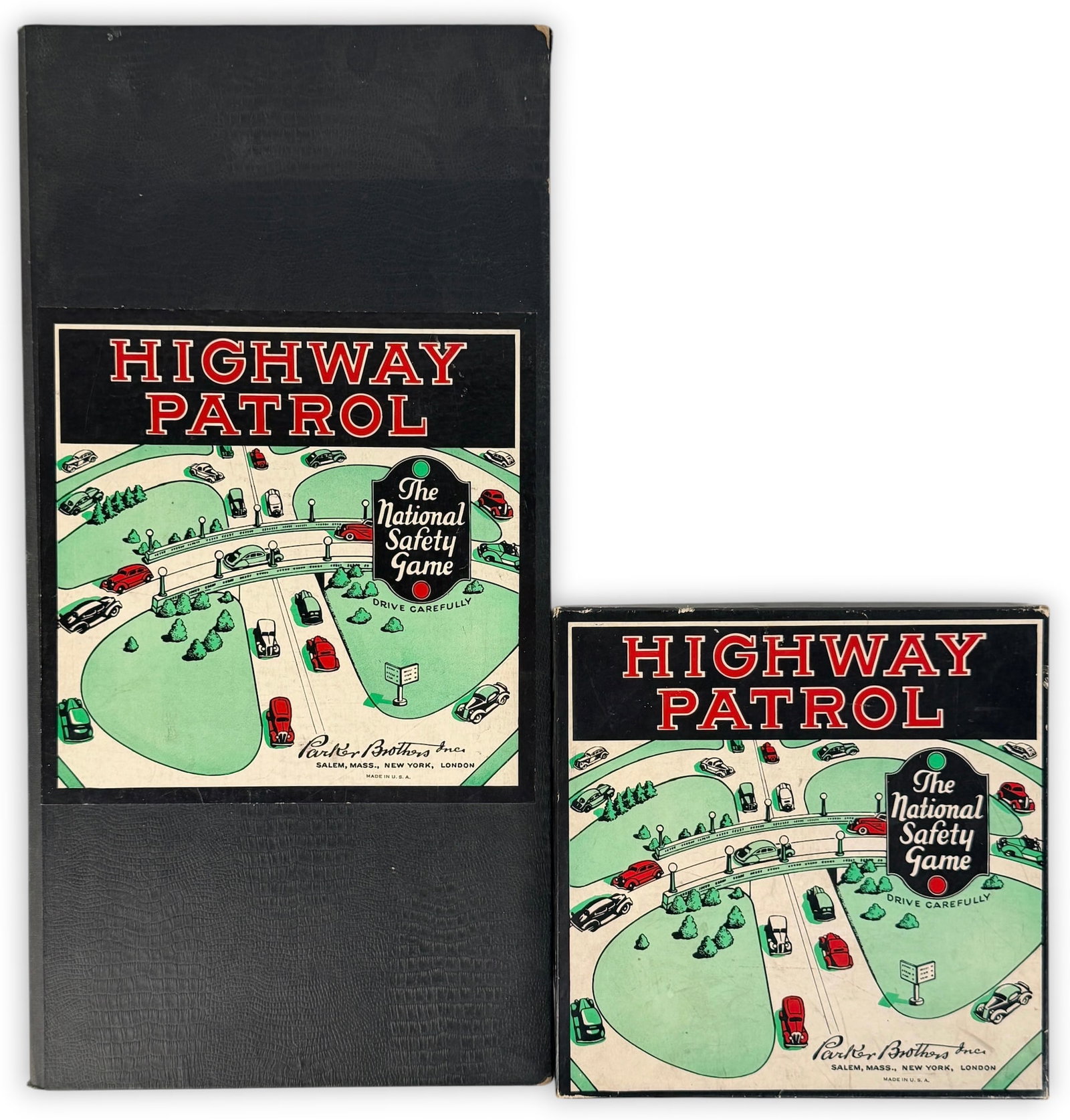 Vintage "Highway Patrol" Board Game: Produced by Parker Brothers. Date: 1936 Dimensions of Board: 19 1/2" x 19 1/2" Condition: The game is complete. Wear and aging to the box and board, otherwise, in g