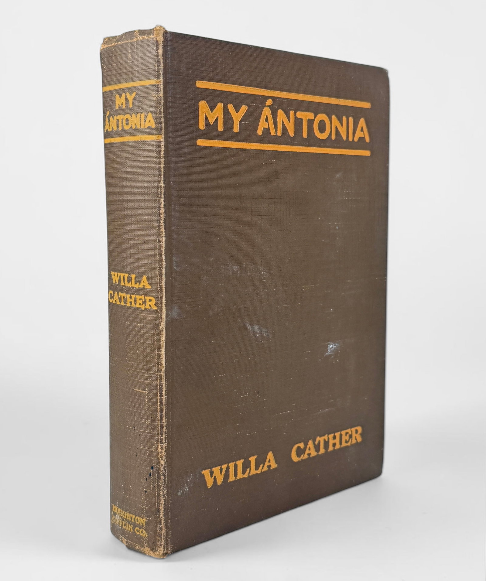 Willa Cather "My Antonia" First Edition: First Edition. By Willa Sibert Cather Published by Houghton Mifflin Company. Printed by The Riverside Press, Cambridge Date: 1918 Dimensions: 7 1/2" x 5" x 1" 