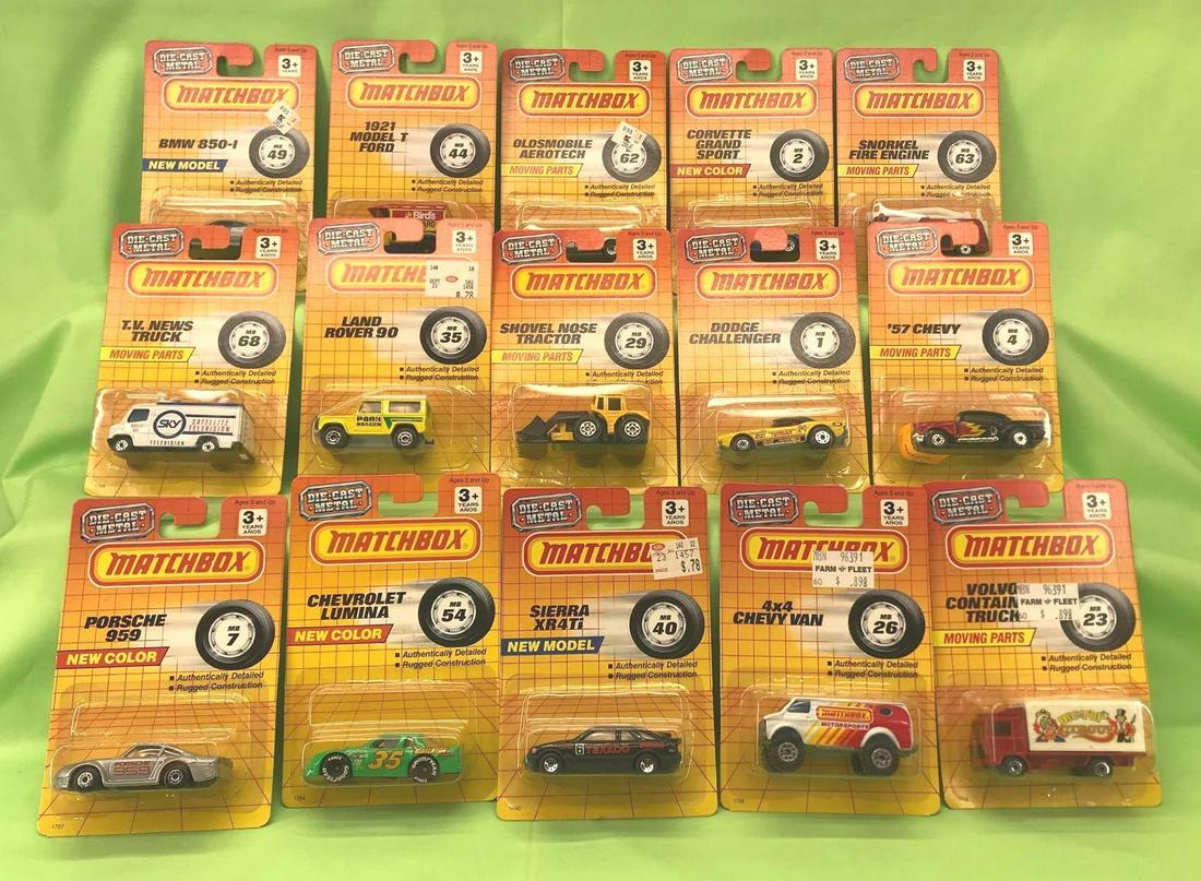 Assorted Matchbox lot of 15 die-cast cars Mint on Card (1 of 1)