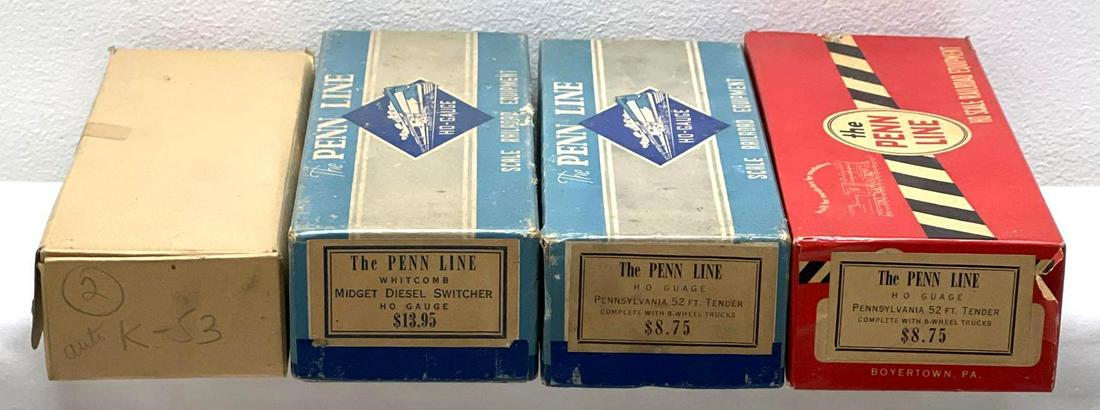 HO gauge Penn Line Whitcomb Midget diesel switcher two: HO gauge Penn Line; Whitcomb Midget diesel switcher, unbuilt complete; two Pennsylvania 52ft tenders, one has been assembled, apart in pieces, other is unassembled complete, Red Ball C&NW auto/box