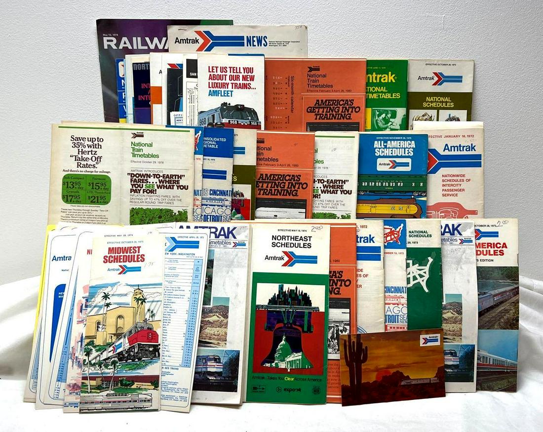 50 Amtrak All America Schedules 1970 thru 1980 And RTA (1 of 10)