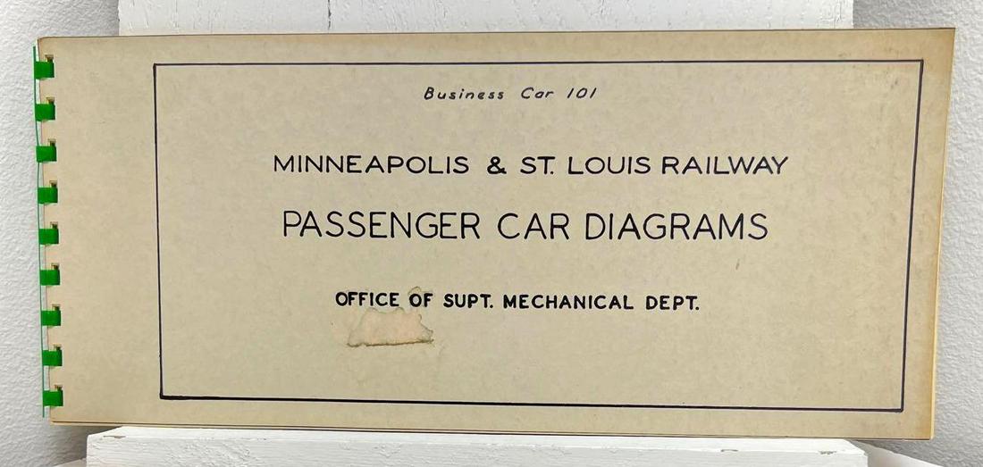 Minneapolis And St. Louis Passenger Train Cars Diagrams: Minneapolis And St. Louis Passenger Train Cars September 1, 1959. Front and back covers are in great shape with some slight darkening of the front cover and a small stain. Book contains a summary of p