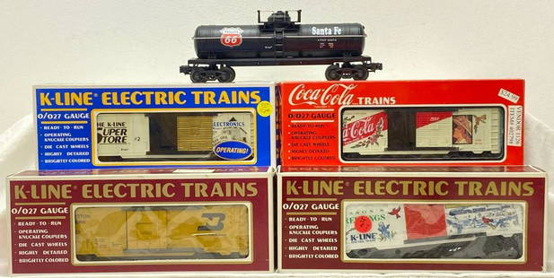 Modern Era K Line O gauge 63272 K7516 K90004 K6471 91000 Davis Electronics: Modern Era K Line O gauge 63272 Phillips Tank, K7516 Burlington Northern classi reefer, K90004 KCC X-max box car D/C truck, K6471 1992 Coke box car, 91000 Davis Electronics boxcar in original boxes,