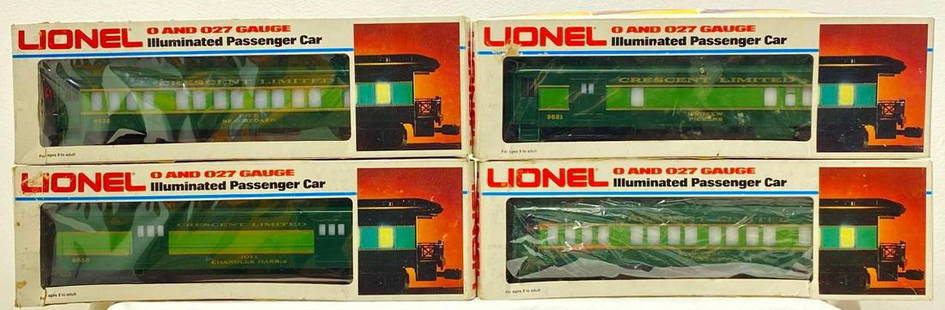 Modern Era Lionel O gauge 9530 9531 9532 9533 Southern Crescent Limited in original boxes: Modern Era Lionel O gauge 9530 Joel Chandler Harris baggage, 9531 Andrew Pickens combo, 9532 P.G.T. Beauregard coach, 9533 Stonewall Jackson coach Southern Crescent Limited passenger cars in original