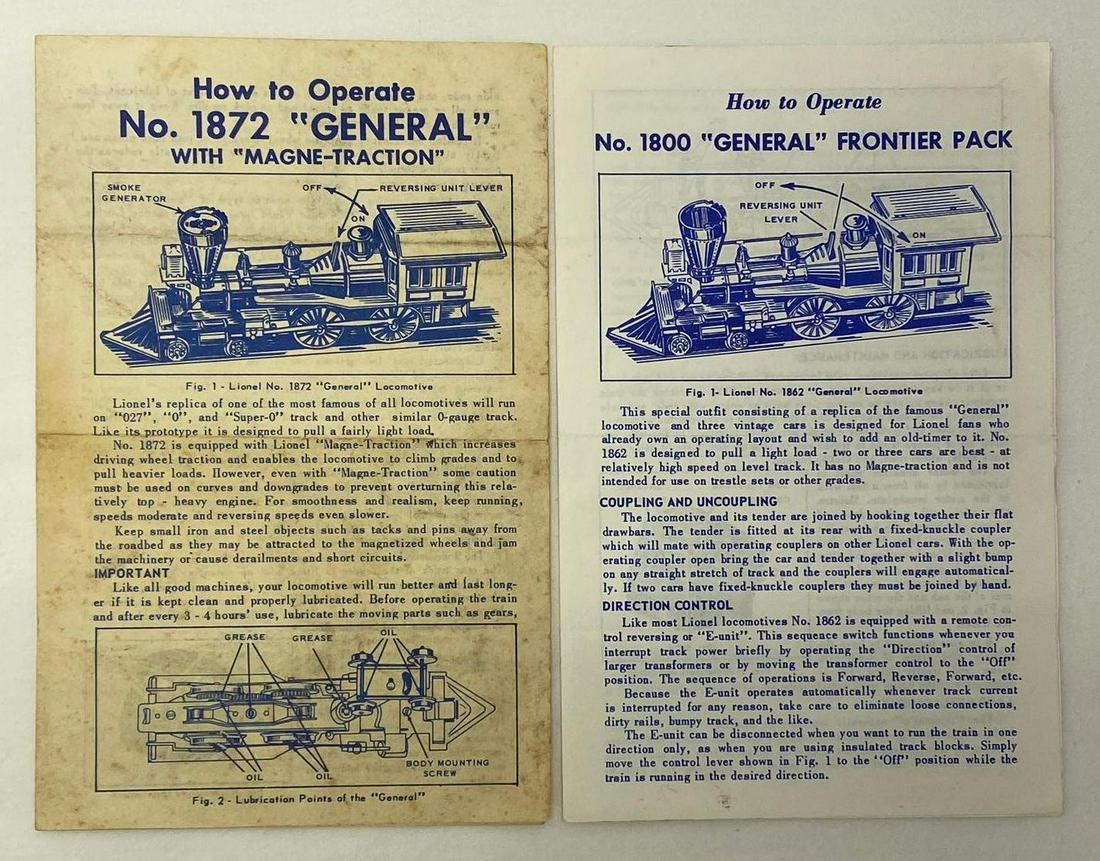 Postwar Lionel O gauge 1800-10 10/59 Frontier Pack 1872-71 11/59 General instructions sheets (1 of 2)
