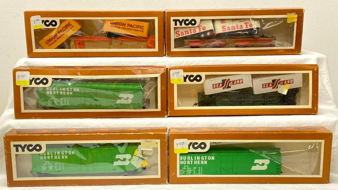 HO Gauge Tyco six freight cars in original boxes ATSF UP Sealand (1 of 5)
