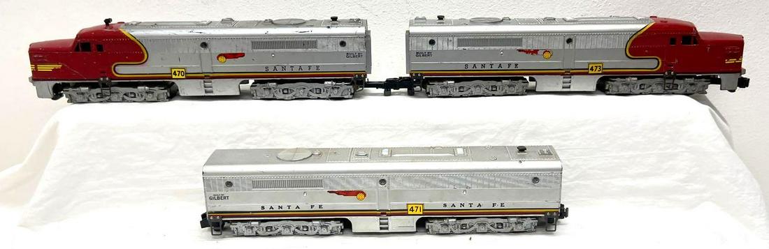 Postwar American Flyer S Gauge 470 471 473 SF: Postwar American Flyer S Gauge 470, 471, 473, Santa Fe Alco PA-PB-PA diesel locomotive units. Please view the items in this lot carefully as they are being sold as shown in the photos with NO returns.