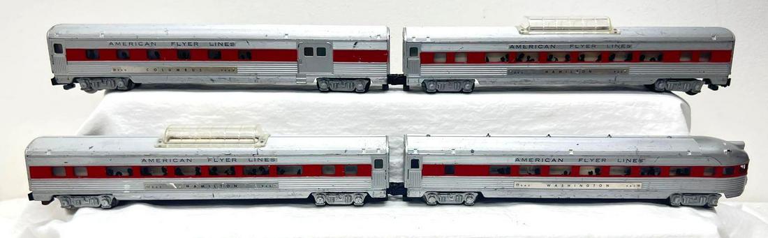 Postwar American Flyer S Gauge 960 962 962 963: Postwar American Flyer S Gauge 960 Columbus combine, 962 Hamilton vista dome, 962 Hamilton vista dome, 963 Washington observation (crack at drum head), red stripe passenger cars. Some trains in this l