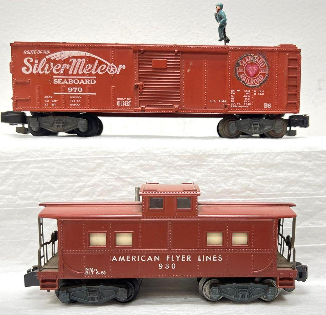 Postwar American Flyer S Gauge 930 970 walking brakeman: Postwar American Flyer S Gauge 930 970 walking brakeman. Trains look C7 and may clean and polish to look a little better. Please view the items in this lot carefully as they are being sold as shown in