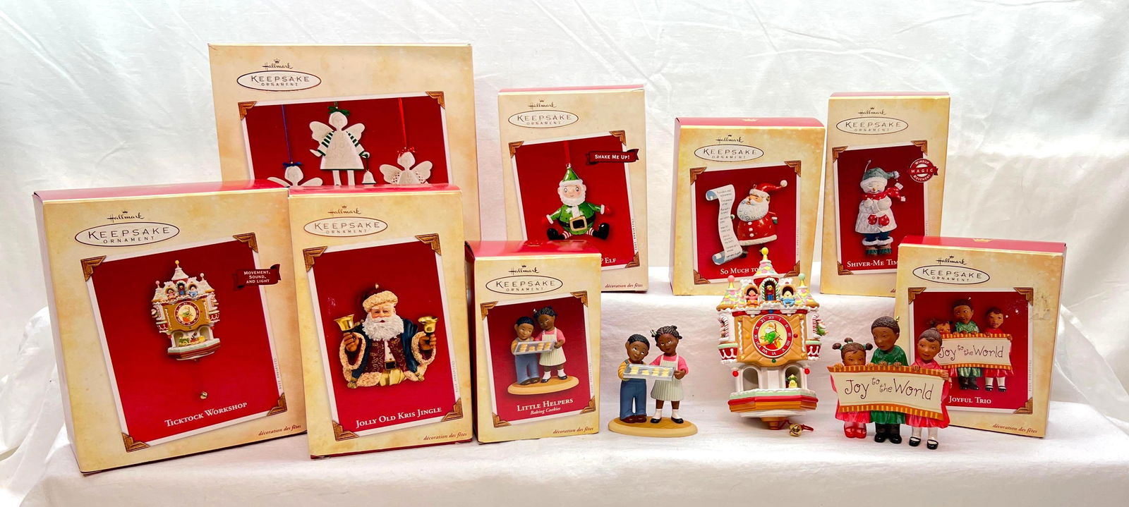 Hallmark Keepsake Ornaments Ticktock Workshop Hope Joy Love Joyful Trio And More Lot Of 8: Hallmark Keepsake Ornaments Ticktock Workshop, Hope, Joy, And Love, Joyful Trio And More Lot Of 8. This lot includes Hope, Joy, And Love 2003, Naughty or Nice? Elf 2002, Joyful Trio 2004, Jolly Old Kr