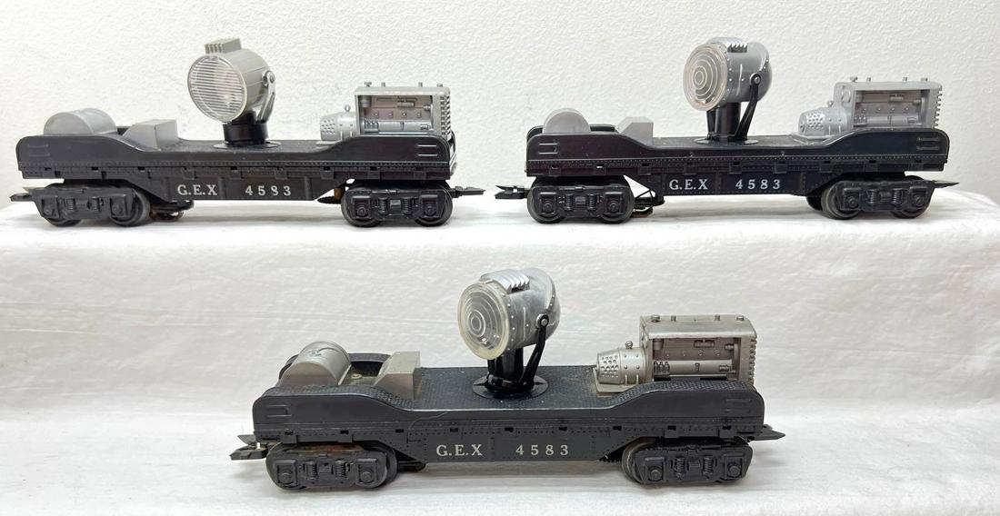 Postwar Marx O Gauge three 4583 GEX rotating searchlight cars (1 of 4)