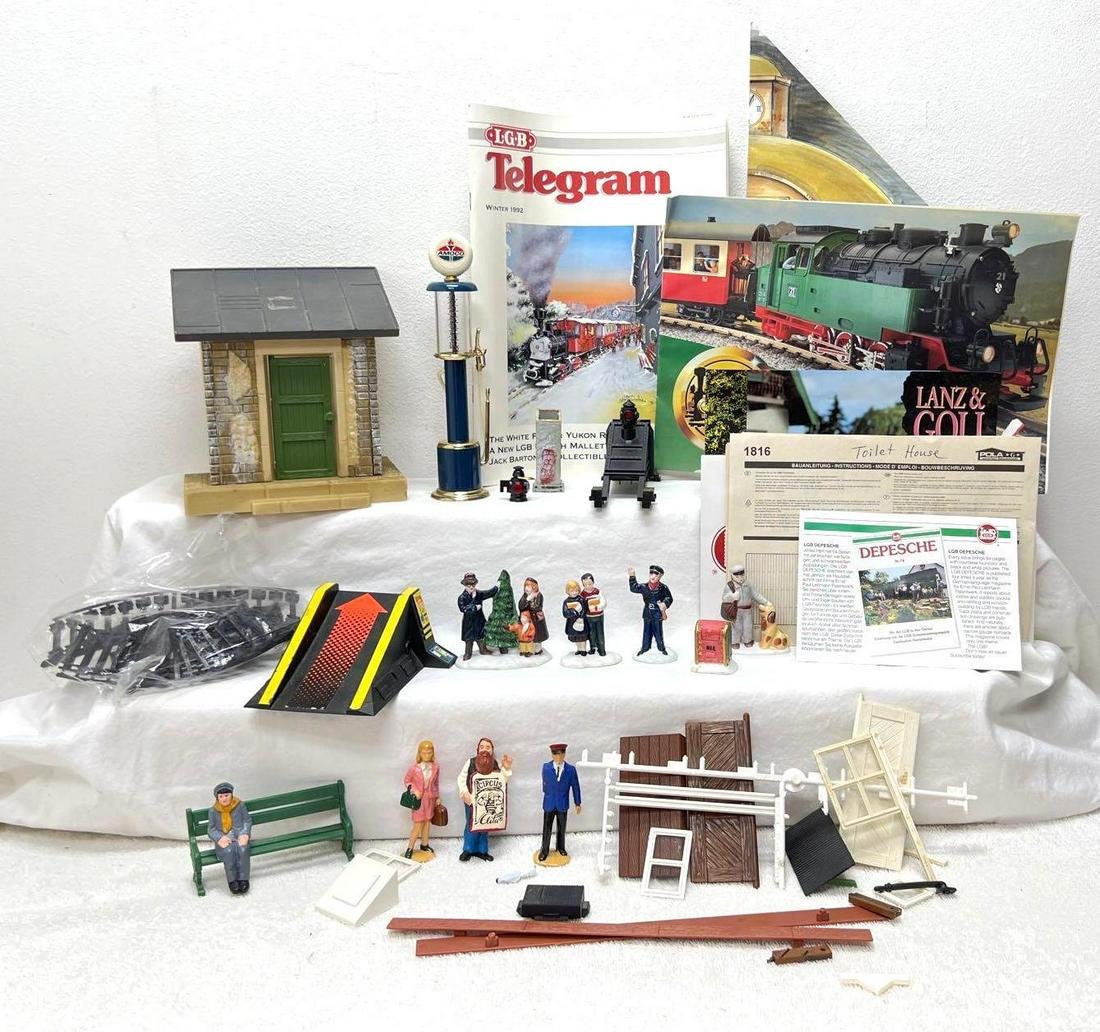 Modern Era Pola Piko LGB Aristocraft G Scale parts pieces figures more: Modern Era Pola Piko LGB Aristocraft G Scale parts, pieces, figures, catalogs, instructions, sheet, bumper, gas pump. Please view the photos of the items in this lot carefully as they are being sold a