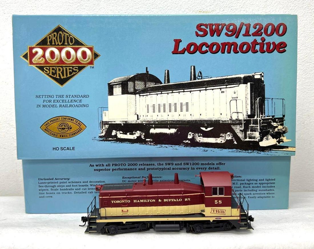 HO Gauge/Scale Proto 2000 88110 TH&B SW9/1200 in OB: HO Gauge/Scale Proto 2000 Item number 88110 TH&B Toronto, Hamilton & Buffalo Ry. SW9/1200 diesel road switcher locomotive in original box with instructions. Train looks better but graded C8 du
