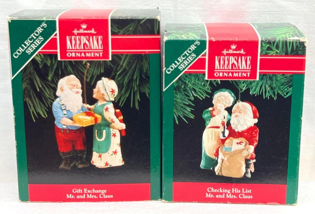 Hallmark Keepsake Ornament Lot Of Two Santa And Mrs Claus: Hallmark Keepsake Ornament lot of two Santa and Mrs Claus. This lot includes, 1991Checking His List, sixth in the series, 1992 Gift Exchange, seventh in the series. Ornaments appears new, never displa