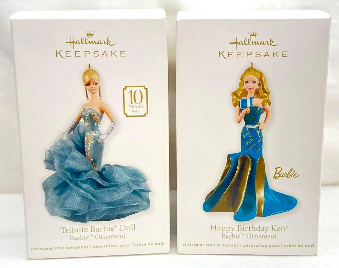 Hallmark Keepsake Ornament Lot Of 2 Barbie: Hallmark Keepsake Ornament lot of two Barbie. This great group includes 2010 Tribute Barbie Doll 10 years of Barbie series and 2010 Happy Birthday Ken Barbie. Both ornaments appear to be never display