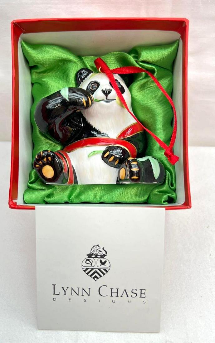 Lynn Chase Designs Christmas Panda: Lynn Chase Designs Christmas Panda. 2003 Lynn Chase Christmas Panda. All the beautiful colors!!! This stunning ornament is just adorable with no chips, cracks or marks of any kind. Like new, never dis