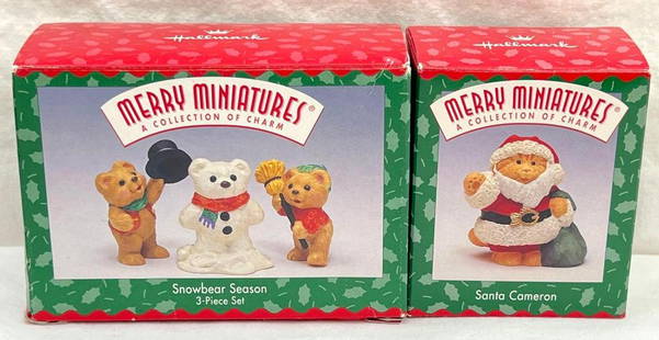 Hallmark Keepsake Ornaments lot of two 1997 Merry Miniatures Snowbear Season and more: Hallmark Keepsake Ornaments lot of two 1997 Merry Miniatures Snowbear Season and more. This lot includes, 1997 Santa Cameron, 1997 Snowbear Season (3-piece set). Ornaments appear to be used but in