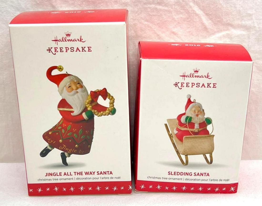 Hallmark Keepsake Ornaments two 2016 Santas Sledding Santa and Jingle All The Way Santa (1 of 7)