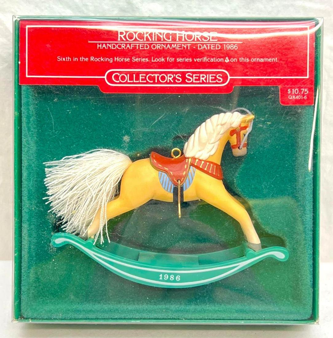 Hallmark Keepsake Ornaments Rocking Horse sixth in the series: Hallmark Keepsake Ornaments Rocking Horse sixth in the series. This is a beautiful 1986 Rocking Horse. Sixth in the Rocking Horse series. Ornament is in excellent condition. Box shows little to no wea
