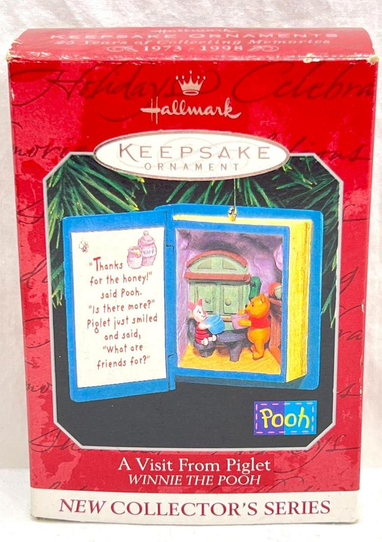 Hallmark Keepsake Ornaments Winnie The Pooh A Visit From Piglet first in the series: Hallmark Keepsake Ornaments Winnie The Pooh A Visit From Piglet first in the series. This lot includes, 1998 Winnie The Pooh Collector's Series A Visit From Pooh, FIRST in the series. Ornament is 