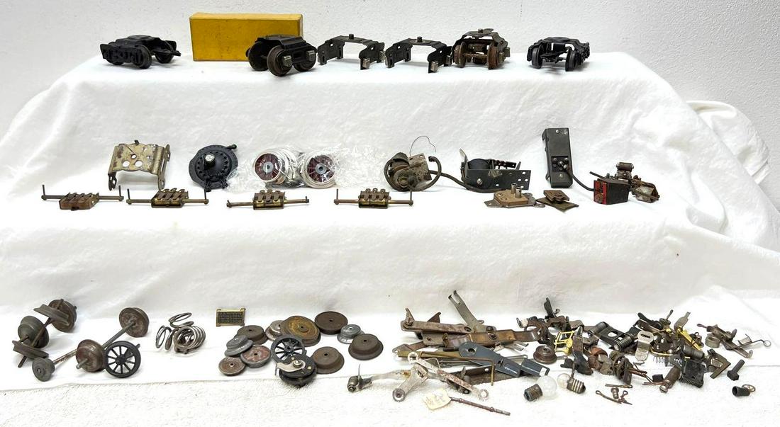 Prewar Postwar Lionel American Flyer O Standard Gauge parts trim wheels: Prewar Postwar Lionel, American Flyer, Marx, O and Standard Gauge parts, trim, wheels, reversing levers, pickup rollers on strap, hand rails, pickup slides, more. Four reproduction standard gauge whee