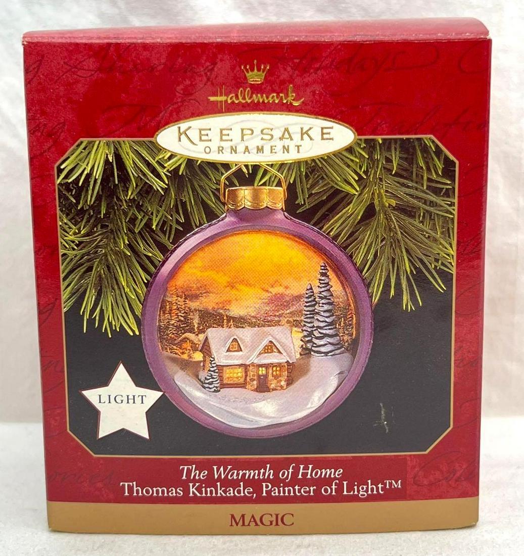 Hallmark Keepsake Ornaments The Warmth of Home Thomas Kinkade Painter of Light: Hallmark Keepsake Ornaments The Warmth of Home Thomas Kinkade Painter of Light. 1997 The Warmth of Home Thomas Kinkade, Painter of Light, with magic light. Ornament is in excellent condition, no chips