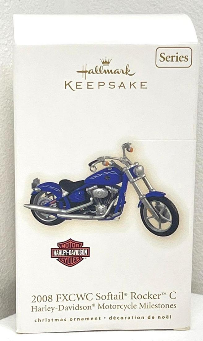 Hallmark Keepsake Ornaments Harley Davidson Motorcycle Milestones eleventh in the series: Hallmark Keepsake Ornaments Harley Davidson Motorcycle Milestones eleventh in the series. This lot has the 2009 Harley Davidson 2008 FXCWC Softail Rocker C, eleventh in the Motorcycle Milestone series