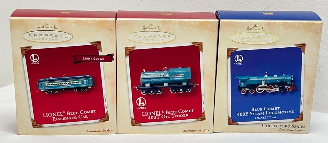 Hallmark Keepsake Ornaments lot of three Lionel Blue Comet Trains (1 of 5)