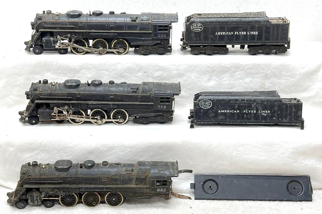 Three postwar American Flyer S Gauge 322 4-6-2 steam locomotives (1 of 10)