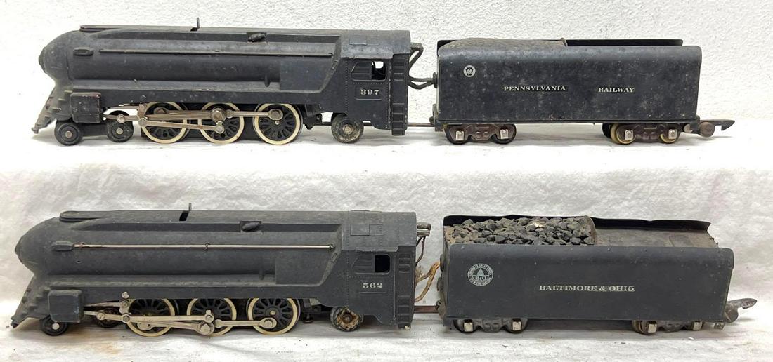 Postwar American Flyer S Gauge 353 and 350 4-6-2 steam locomotives w/tenders: Postwar American Flyer S Gauge 353 and 350 4-6-2 steam locomotives with tenders, both repainted. 350 has artificial coal load on tender. Please view all the photographs of the items in this lot as the