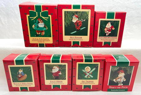 Hallmark Keepsake Ornaments Lot of 7 Touchdown Santa Sun and Fun Santa and more: Hallmark Keepsake Ornaments Lot of 7 Touchdown Santa Sun and Fun Santa and more. This lot includes, 1985 Sun & Fun Santa, 1986 Touchdown Santa, 1987 Hot Dogger, 1989 Here's The Pitch, 1986