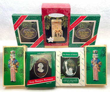 Hallmark Keepsake Ornaments Lot of 7 uncle Sam The Statue of Liberty and More: Hallmark Keepsake Ornaments Lot of 7 uncle Sam The Statue of Liberty and More. This lot includes, Two-1987 The Constitution (acrylic), Two-1984 Uncle Sam (pressed tin), 1986 The Statue of Liberty