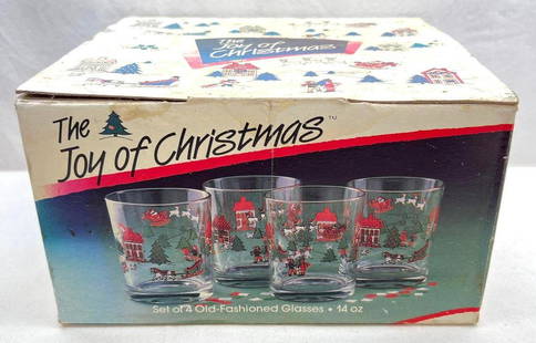 Carltron Glass The Joy Of Christmas 14 oz glasses: Carlton Glass The Joy Of Christmas 14 oz glasses. The Joy Of Christmas, set of 4 old-fashioned glasses 14 oz. Made by Carlton Glass. Glasses have no chips cracks or signs of use. Glasses have been sto