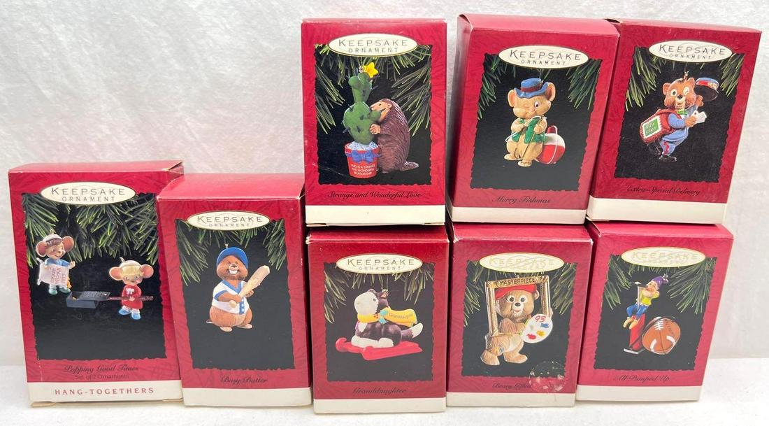 Hallmark Keepsake Ornaments Lot of 8 Merry Fishmas, All Pumped Up and More: Hallmark Keepsake Ornaments Lot of 8 Merry Fisherman, All Pumped Up and More. This lot includes, 1993 Beary Gifted, 1994 Merry Fishmas, 1994 All Pumped Up, 1996 Granddaughter, 1994 Busy Batter, 1994 E